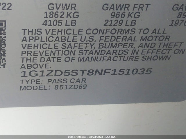 Chevrolet MALIBU LT 2022 1G1ZD5ST8NF151035 Image 14