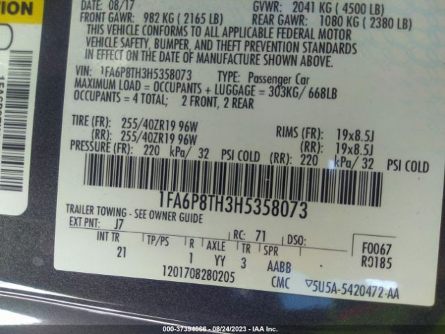 1FA6P8TH3H5358073 Ford Mustang Ecoboost