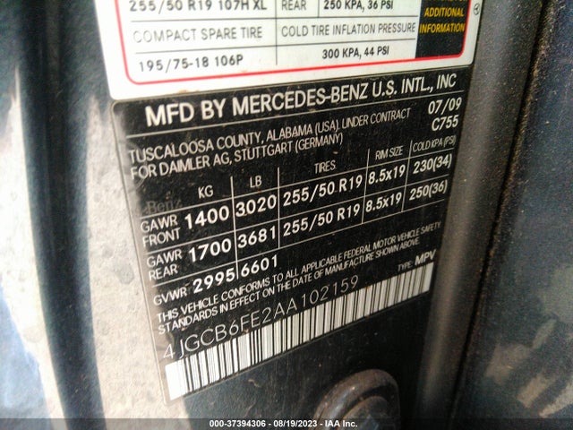 2010 MERCEDES-BENZ R-CLASS R 350 VIN: 4JGCB6FE2AA102159
