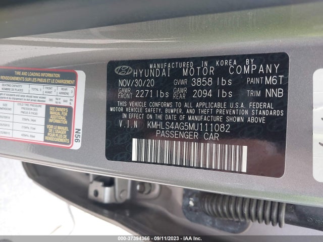 2021 HYUNDAI ELANTRA SEL VIN: KMHLS4AG5MU111082