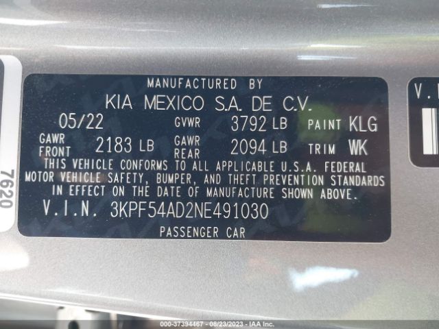 3KPF54AD2NE491030 KIA Forte Gt-line