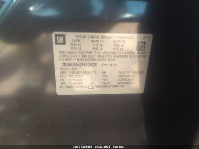Chevrolet EQUINOX LT 2015 2GNALBEK2F6108628 Image 9