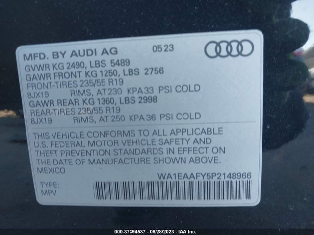 WA1EAAFY5P2148966 Audi Q5 Premium Plus 45 Tfsi S Line Quattro