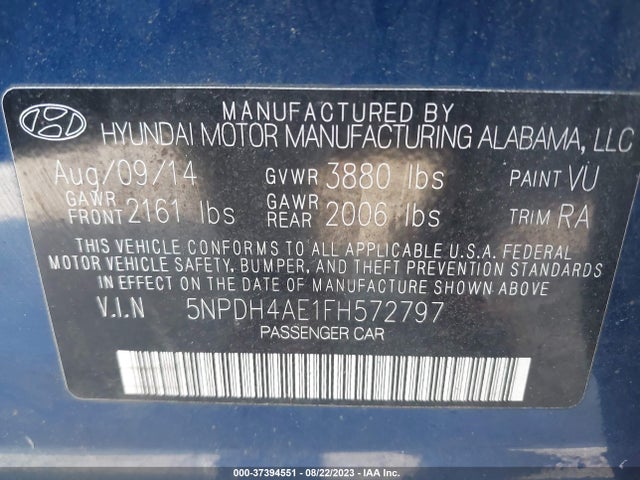 Hyundai ELANTRA SE 2015 5NPDH4AE1FH572797 Image 15