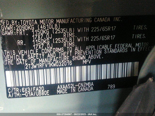 Toyota Rav4 Xle 2019 2T3W1RFV1KW032016 Image 14