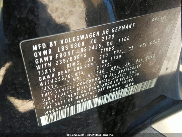 WVGAV7AX0FW508674 Volkswagen TIGUAN SE