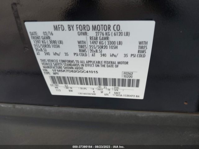 1FM5K7D82GGC41015 Ford EXPLORER XLT
