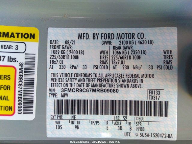 3FMCR9C67MRB09080 Ford Bronco Sport Outer Banks