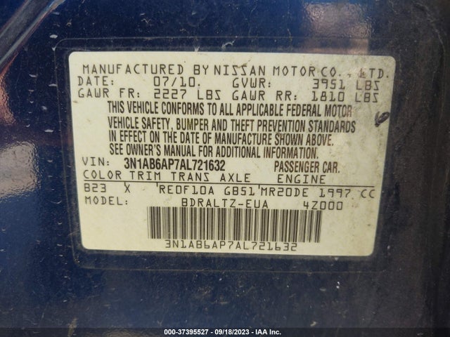 2010 NISSAN SENTRA 2.0 S VIN: 3N1AB6AP7AL721632