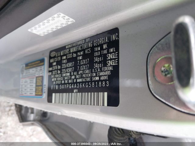 5XYPG4A36KG581883 KIA SORENTO L