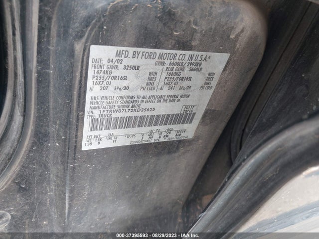 2002 FORD F-150 XLT/LARIAT/KING RANCH VIN: 1FTRW07L72KD35625