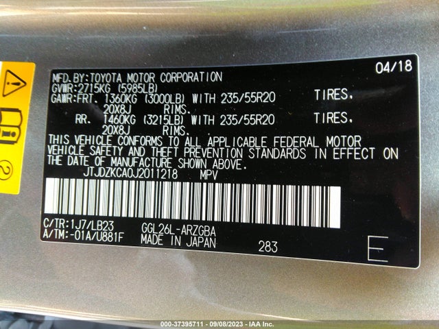 JTJDZKCA0J2011218 Lexus Rx Rx 350l