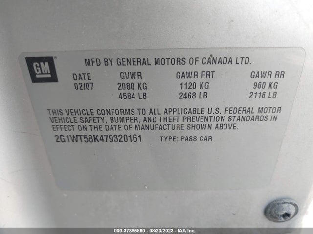 2007 CHEVROLET IMPALA 3.5L LT VIN: 2G1WT58K479320161