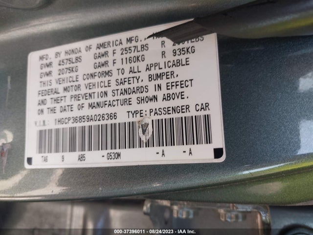 2009 HONDA ACCORD SDN EX-L VIN: 1HGCP36859A026366
