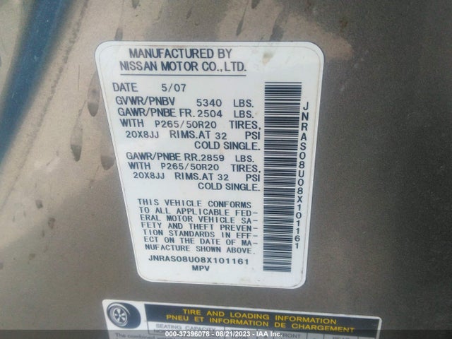 2008 INFINITI FX35 VIN: JNRAS08U08X101161
