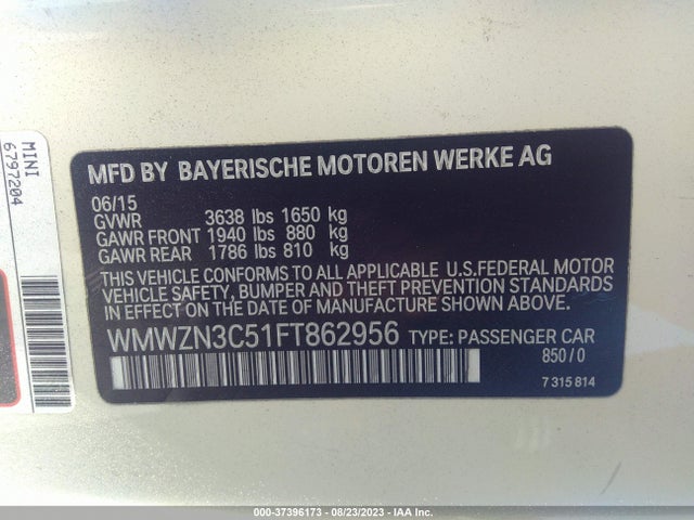 2015 Mini Convertible, VIN: WMWZN3C51FT862956