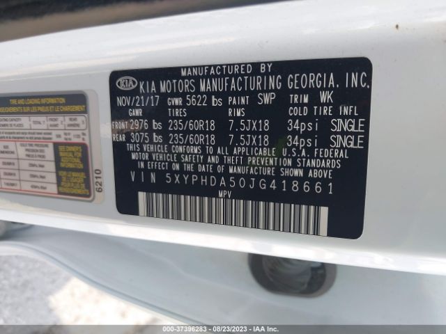 5XYPHDA50JG418661 KIA Sorento Ex V6
