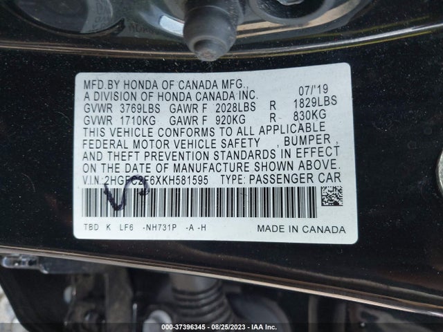 Honda Civic Lx 2019 2HGFC2F6XKH581595 Image 9