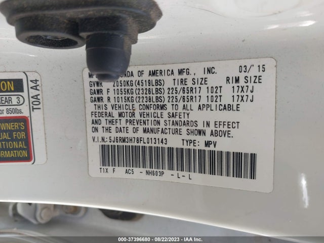 Honda Cr-v Ex-l 2015 5J6RM3H78FL013143 Image 9