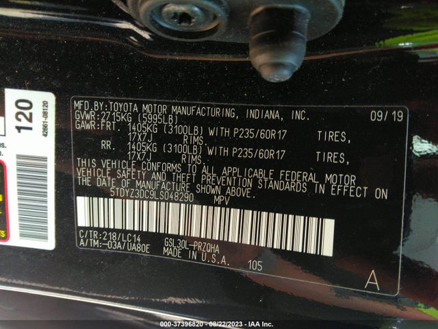 2020 TOYOTA SIENNA XLE AUTO ACCESS VIN: 5TDYZ3DC9LS048290