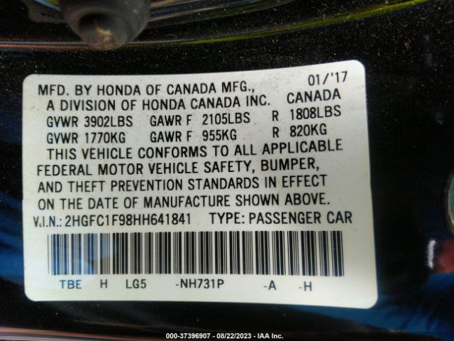 2HGFC1F98HH641841 Honda Civic Sedan Touring