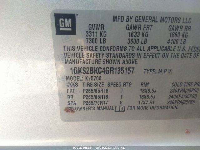 1GKS2BKC4GR135157 GMC YUKON SLT