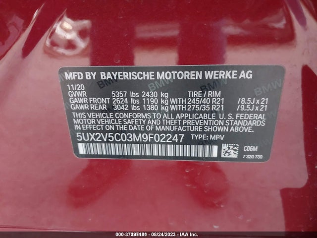 2021 BMW X4, VIN: 5UX2V5C03M9F02247