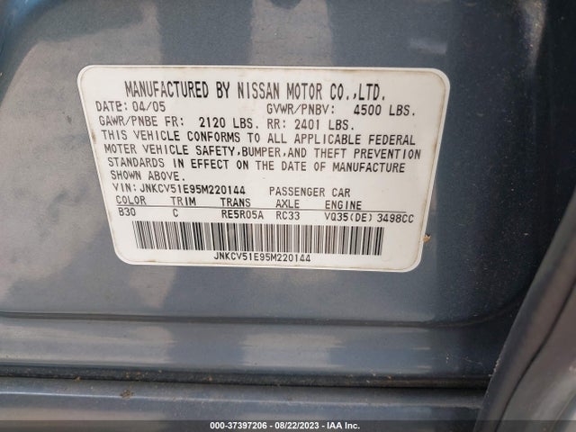 2005 INFINITI G35 VIN: JNKCV51E95M220144