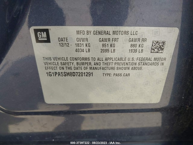 2013 CHEVROLET CRUZE LS VIN: 1G1PA5SH8D7201291