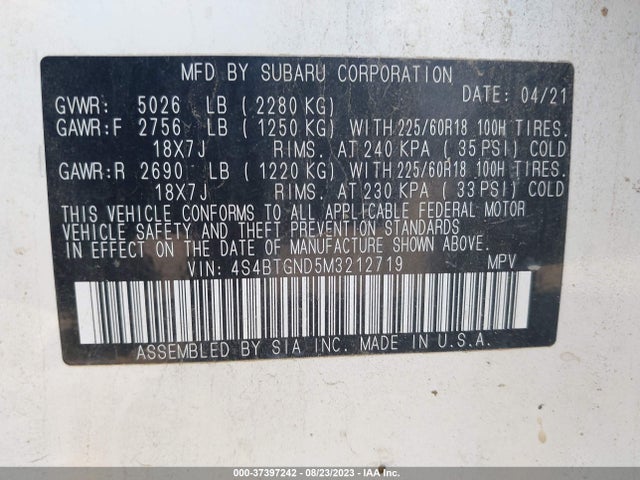 4S4BTGND5M3212719 Subaru Outback Limited Xt