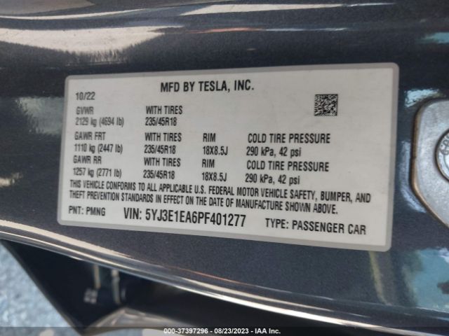 5YJ3E1EA6PF401277 Tesla MODEL 3