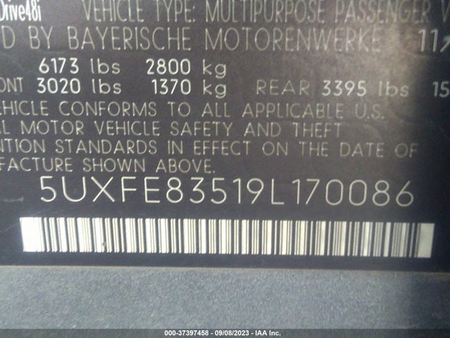 37397458 :رقم المزاد ، 5UXFE83519L170086 vin ، 2009 Bmw X5 48i مزاد بيع