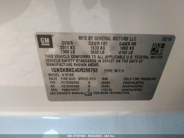 Chevrolet Tahoe Lt 2016 1GNSKBKC4GR286793 Image 9