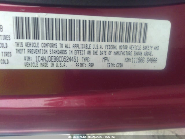 2012 JEEP COMPASS LATITUDE VIN: 1C4NJDEB8CD524451