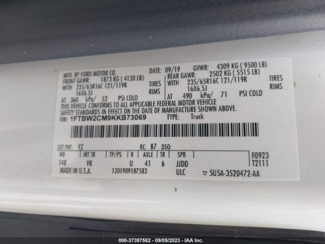 1FTBW2CM9KKB73069 Ford TRANSIT VAN