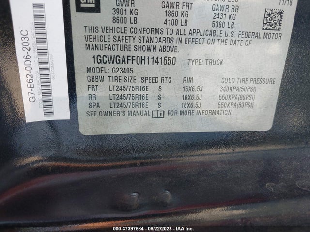 Chevrolet EXPRESS CARGO VAN 2017 1GCWGAFF0H1141650 Image 8