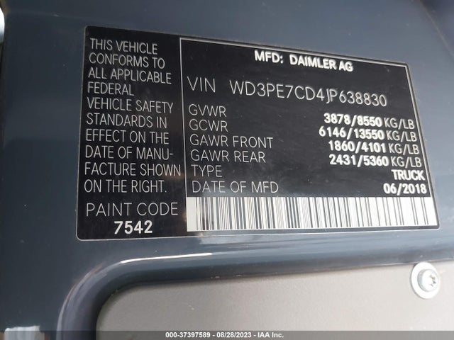 2018 Mercedes-Benz Sprinter, VIN: WD3PE7CD4JP638830