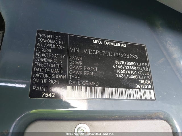 2018 Mercedes-Benz Sprinter, VIN: WD3PE7CD1JP638283