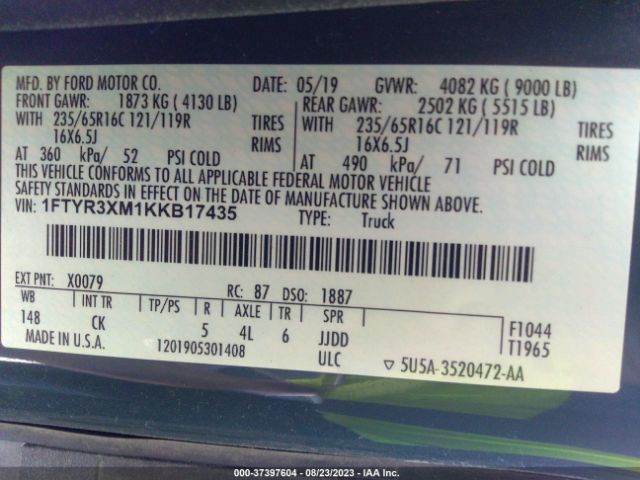 1FTYR3XM1KKB17435 Ford TRANSIT VAN