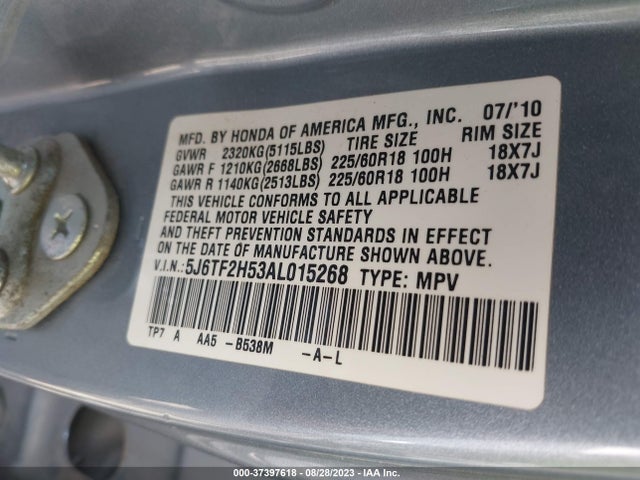 2010 HONDA ACCORD CROSSTOUR EX-L VIN: 5J6TF2H53AL015268