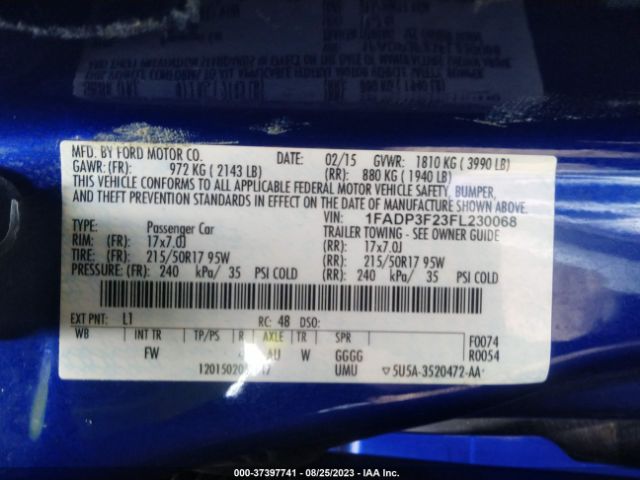 1FADP3F23FL230068 Ford FOCUS SE