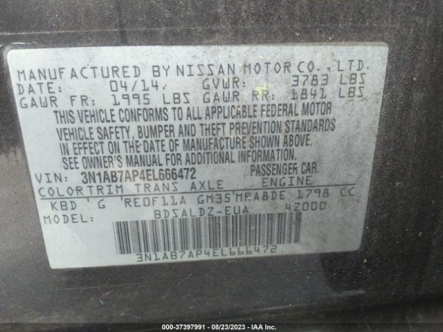 3N1AB7AP4EL666472 Nissan Sentra S/fe+ S/sv/fe+ Sv/sr/sl
