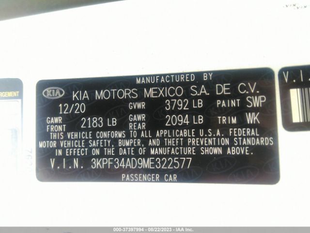 3KPF34AD9ME322577 KIA Forte Gt-line