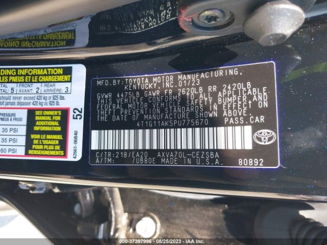 4T1G11AK5PU775670 Toyota Camry Se/se Nightshade