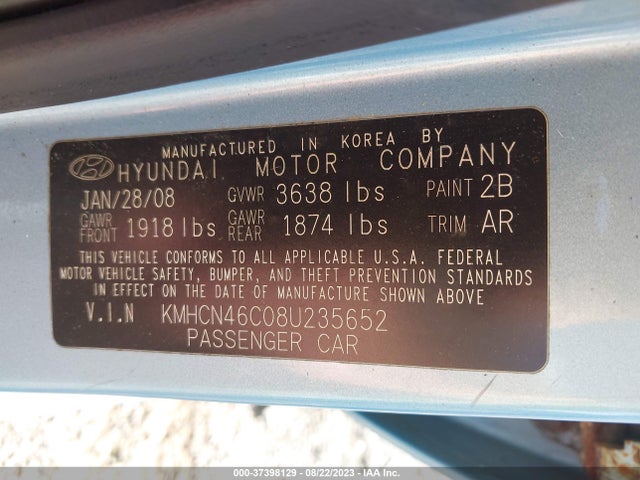 2008 HYUNDAI ACCENT KMHCN46C08U235652 Photo 8