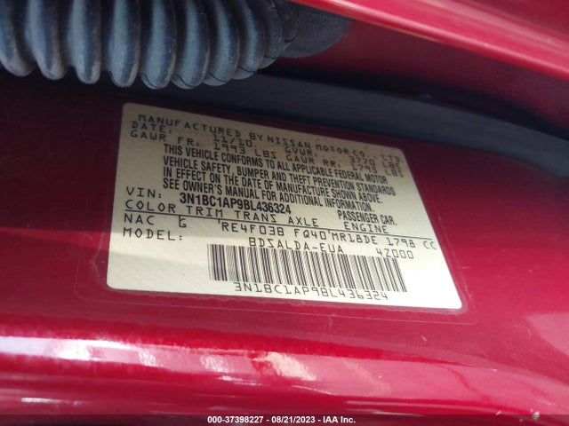 2011 NISSAN VERSA 1.8 S VIN: 3N1BC1AP9BL436324