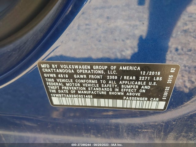 1VWBT7A32GC021455 Volkswagen Passat 1.8t Se