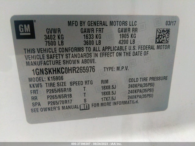 Chevrolet Suburban Lt 2017 1GNSKHKC0HR265976 Image 9