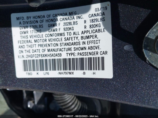 Honda Civic Sedan Lx 2019 2HGFC2F6XKH543459 Image 9