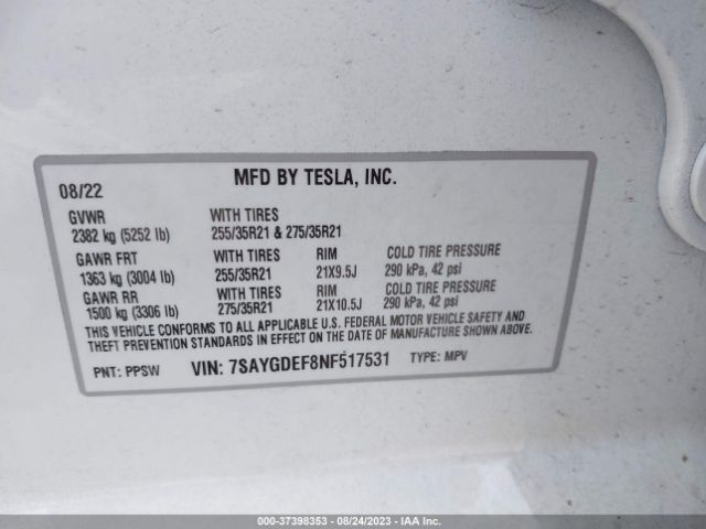 7SAYGDEF8NF517531 Tesla Model Y Performance